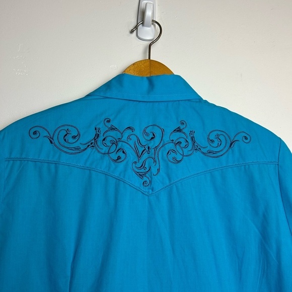 Roper Western Shirt M Ranch Snap Button Down Blue Long Sleeve Cowgirl embroidery - Picture 4 of 10